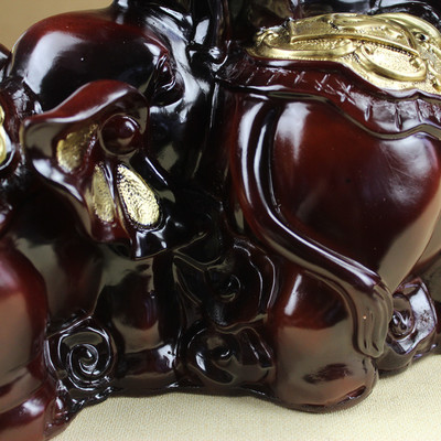 连体吉祥三宝大象玄关摆件 树脂工艺与艺术扇的巧妙融合